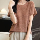 Chanyarn Women's Casual Crewneck Batwing Short Sleeve Sweater 2025 Spring Summer Loose Knitted Pullover Sweater Tops