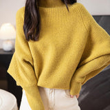 Chanyarn Women's 100% Merino Wool Sweater 2025 Fall Winter Mock Neck Oversized Long Batwing Sleeve Loose Knitted Sweater