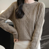 Suéter de lana 100% merino de chanyarn femenino 2025 otoño invierno Básico Básico Cable de manga larga Cabina de manga larga Sétero de cable de punto