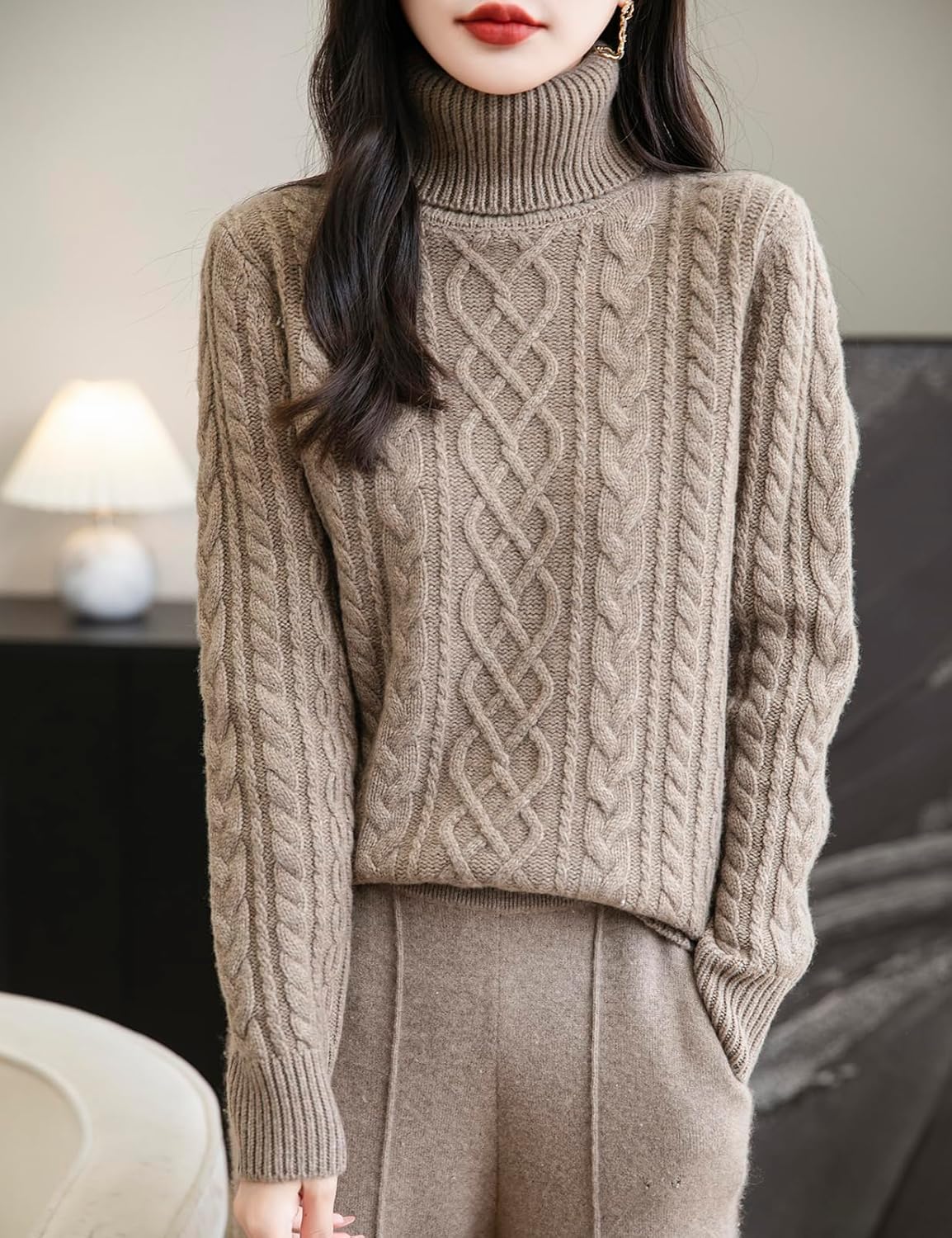 Chanyarn Women's 100% Merino Wool Turtleneck Sweater 2025 Fall Winter Casual Cable Warm Soft Long Sleeve Knit Sweater