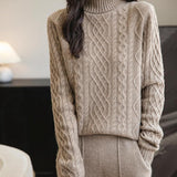 Chanyarn Women's 100% Merino Wool Sweater 2025 Fall Winter Turtleneck Vintage Warm Soft Long Sleeve Cable Knit Sweater