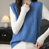 Women's 100% Merino Wool Sweater Vest 2025 Fall Winter Vintage Cable Crew Neck Sleeveless Knit Sweater Vest