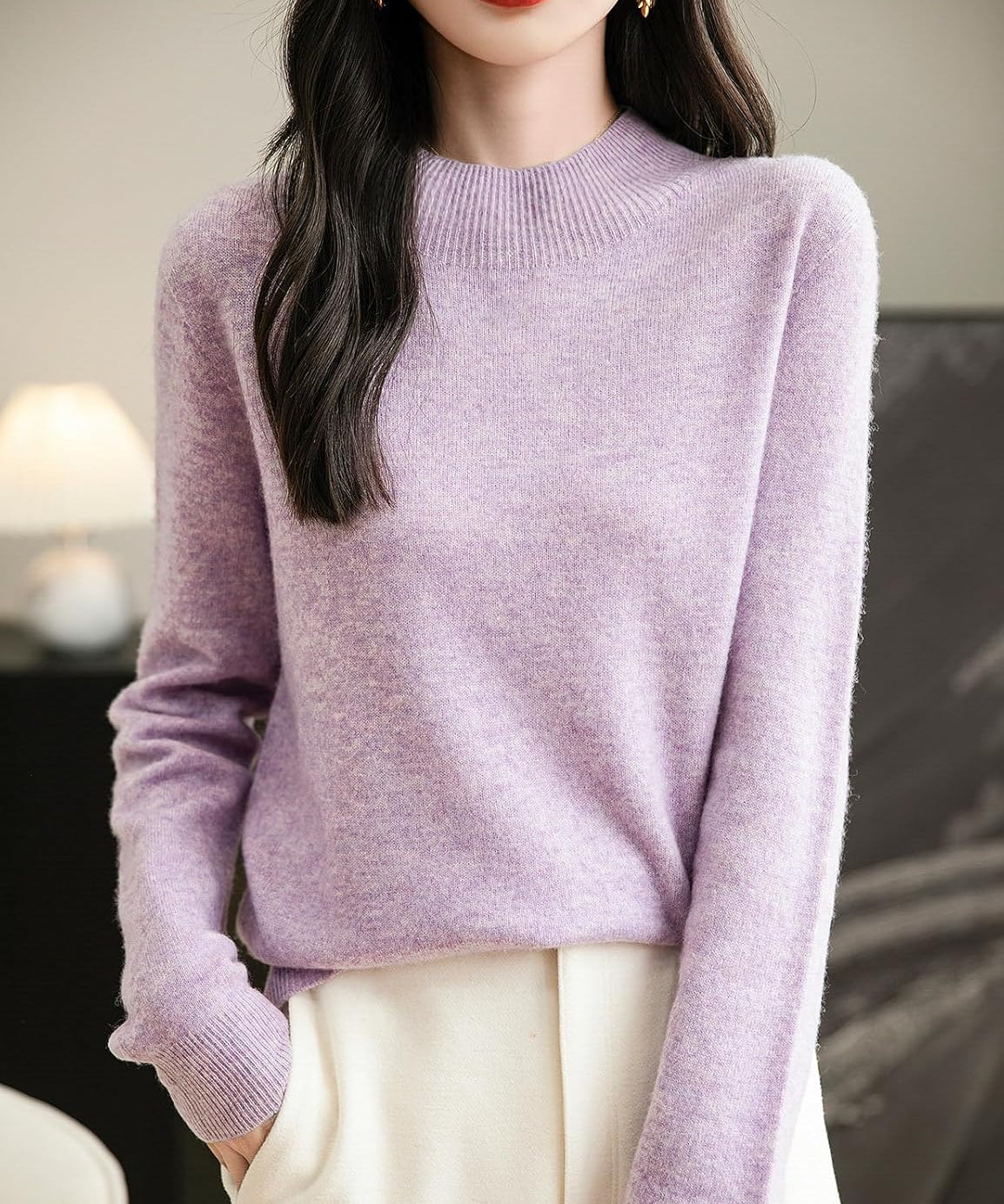 Chanyarn Women's 100% Merino Wool Seamless Sweater Mock Neck First-Line Ready to Wear Long Sleeve Knitted Pullover Tops
