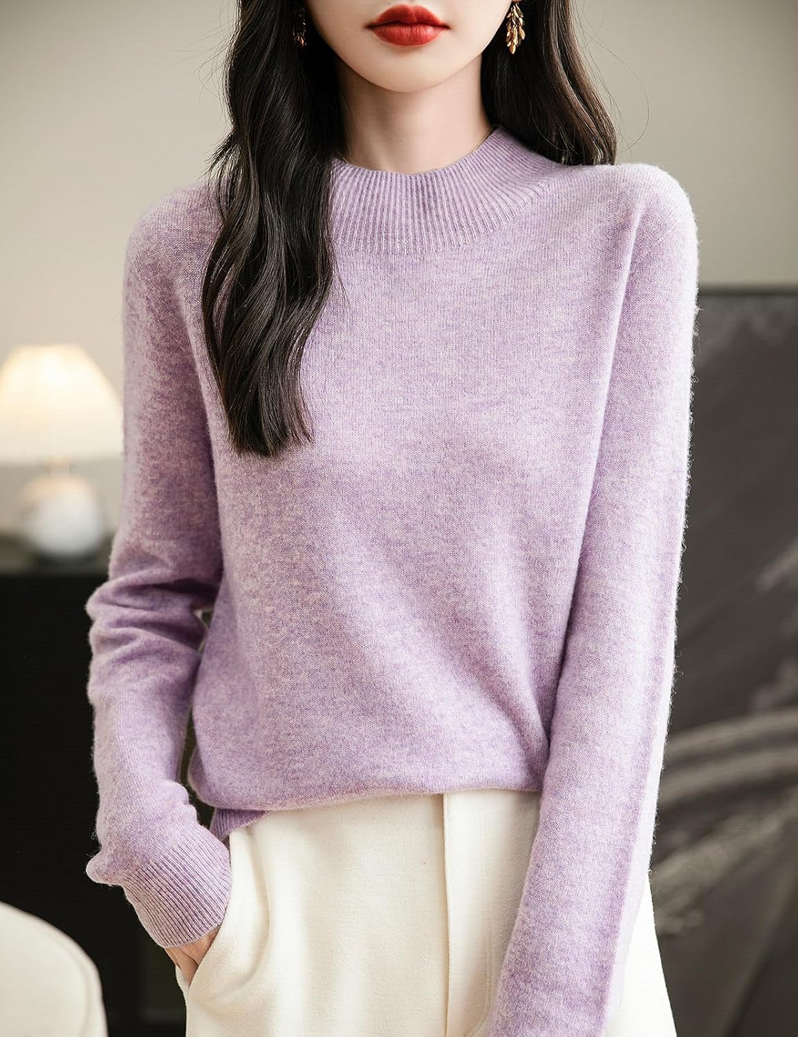 Chanyarn Women's 100% Merino Wool Seamless Sweater Mock Neck First-Line Ready to Wear Long Sleeve Knitted Pullover Tops
