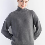 Women's Merino Wool Blend Sweater 2025 Fall Winter Mock Neck Loose Fit Long Sleeve Knit Pullover Sweater
