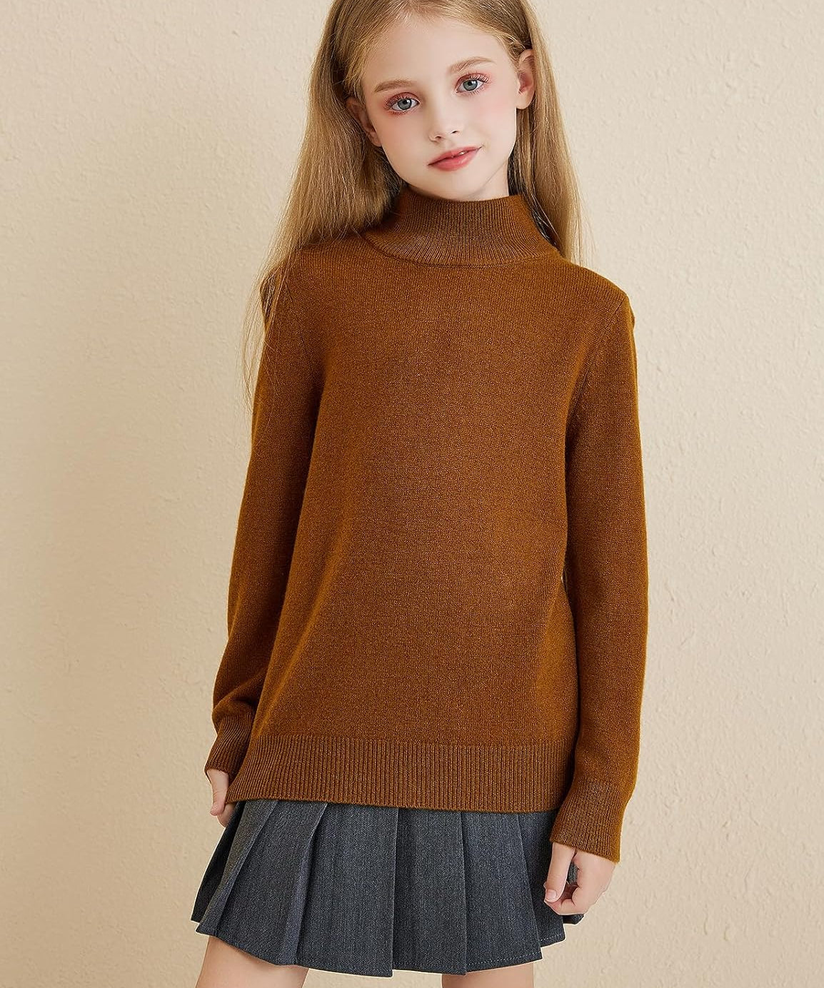 Girls 100% Merino Wool Mockneck Sweater