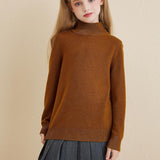 Girls 100% Merino Wool Sweater 2025 Fall Winter Kids Solid Mock Neck Warm Soft Long Sleeve Knit Pullover Jumper