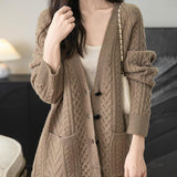 Chanyarn Women's 100% Merino Wool Sweater 2025 Fall Winter V Neck Long Sleeve Vintage Cable Knitted Cardigan Sweater