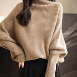 Chanyarn Women's 100% Merino Wool Sweater 2025 Fall Winter Mock Neck Oversized Long Batwing Sleeve Loose Knitted Sweater