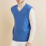 Men's 100% Merino Wool Sweater Vest 2025 Fall Winter Casual Solid V Neck Soft Sleeveless Knitted Sweater Vest