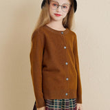 Girls 100% Merino Wool Cardigan 2025 Fall Winter Kids Crew Neck Warm Soft Long Sleeve Knit Cardigan Sweater