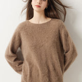 Suéter sem costura 100% lã Merino com gola redonda