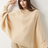 30% Cashmere 70% Merino Wool Batwing Sleeves Crew Neck Sweater