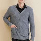 Men's 100% Merino Wool Cardigan Sweater 2025 Fall Winter Casual V Neck Warm Soft Long Sleeve Knitted Sweater