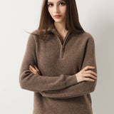 Maglione con zip e collo a lupetto in 100% lana merino