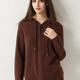 30% Cashmere 70% Merino Wool Zip Hooded Cardigan