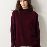 100% Merino Wool Mock Neck Batwing Sweater