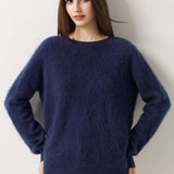 Suéter sem costura 100% lã Merino com gola redonda