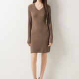 Vestido suéter 100% lã Merino com decote em V