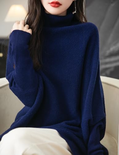 Chanyarn Women's Turtleneck 100% Merino Wool Oversized Sweater 2024 Fall Winter Batwing Long Sleeve Knitted Sweater