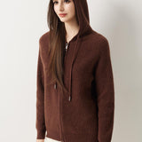 30% Cashmere 70% Merino Wool Zip Hooded Cardigan