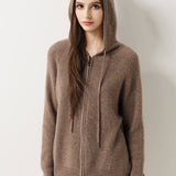 30% Cashmere 70% Merino Wool Zip Hooded Cardigan