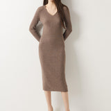 Abito maglione con scollo a V 30% cashmere 70% lana merino