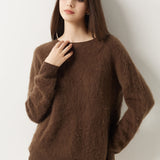 Suéter sem costura 100% lã Merino com gola redonda