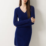 Vestido suéter 100% lã Merino com decote em V