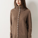 Cardigan de malha 100% lã Merino com gola alta