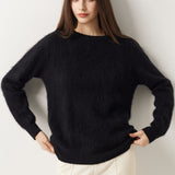 Suéter sem costura 100% lã Merino com gola redonda