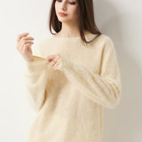 Suéter sem costura 100% lã Merino com gola redonda