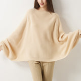 30% Cashmere 70% Merino Wool Batwing Sleeves Crew Neck Sweater