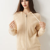 30% Cashmere 70% Merino Wool Zip Hooded Cardigan