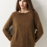 Suéter sem costura 100% lã Merino com gola redonda