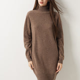 100% Merino Wool Turtleneck Knit Sweater Dress