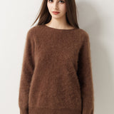 Suéter sem costura 100% lã Merino com gola redonda