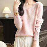 Chanyarn Women's 100% Merino Wool V Neck Sweater 2025 First-Line Ready to Wear Casual Long Sleeve Seamless Knit Sweater
