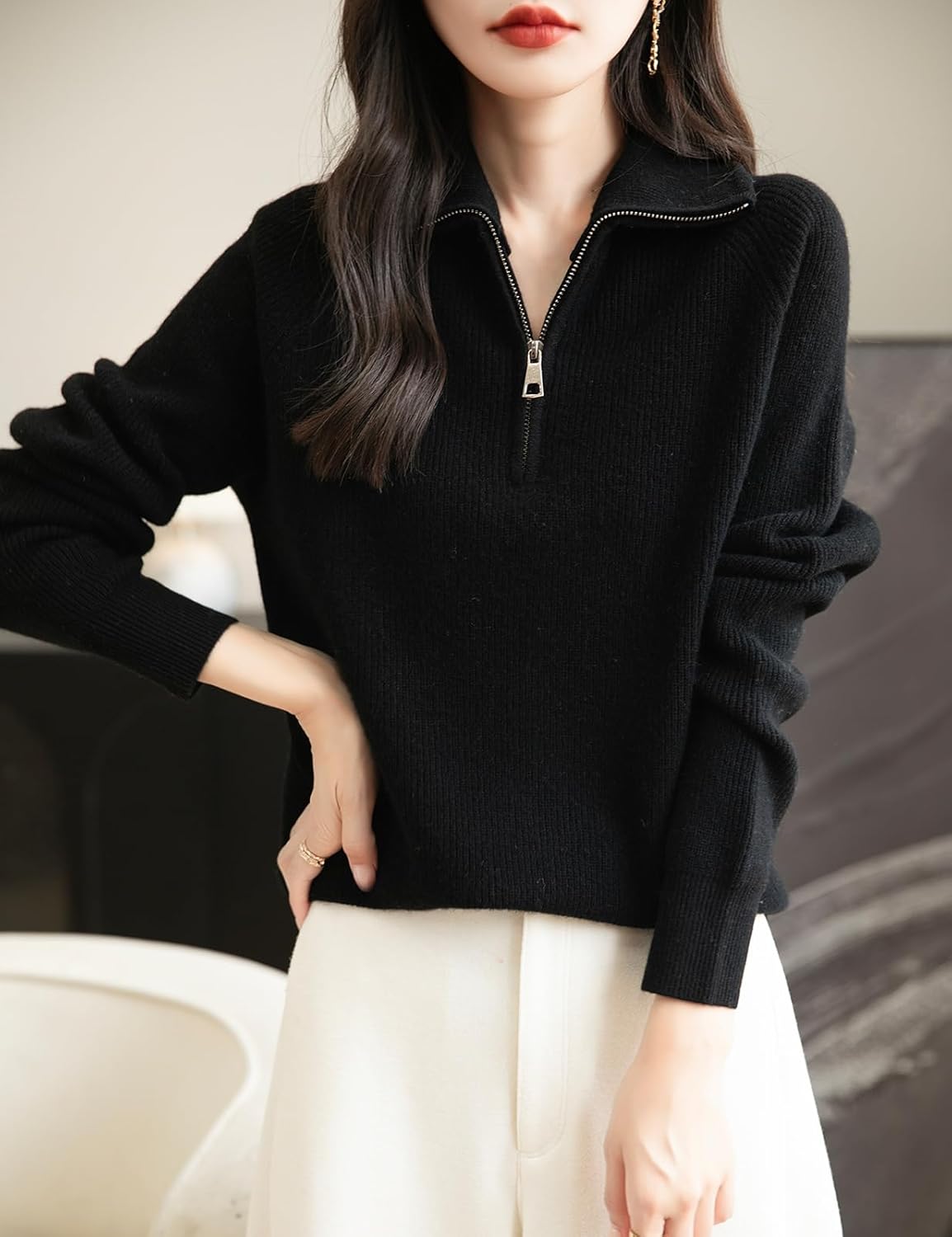 Chanyarn Women's 100% Merino Wool Sweater 2025 Fall Winter 1/4 Zip Pullover Casual Long Sleeve Knit Sweater Tops