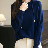 Felpa con tasca a maniche lunghe in lana merino al 100% da donna 2025 inverno calda morbida a manica lunga a maglia con tasca