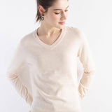 Women's Merino Wool Sweater 2025 Fall Winter V Neck Long Sleeve First-Line Ready to Wear Seamless Knit Sweater