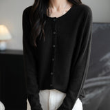 Merino Wool Blend Seamless Crewneck Cardigan