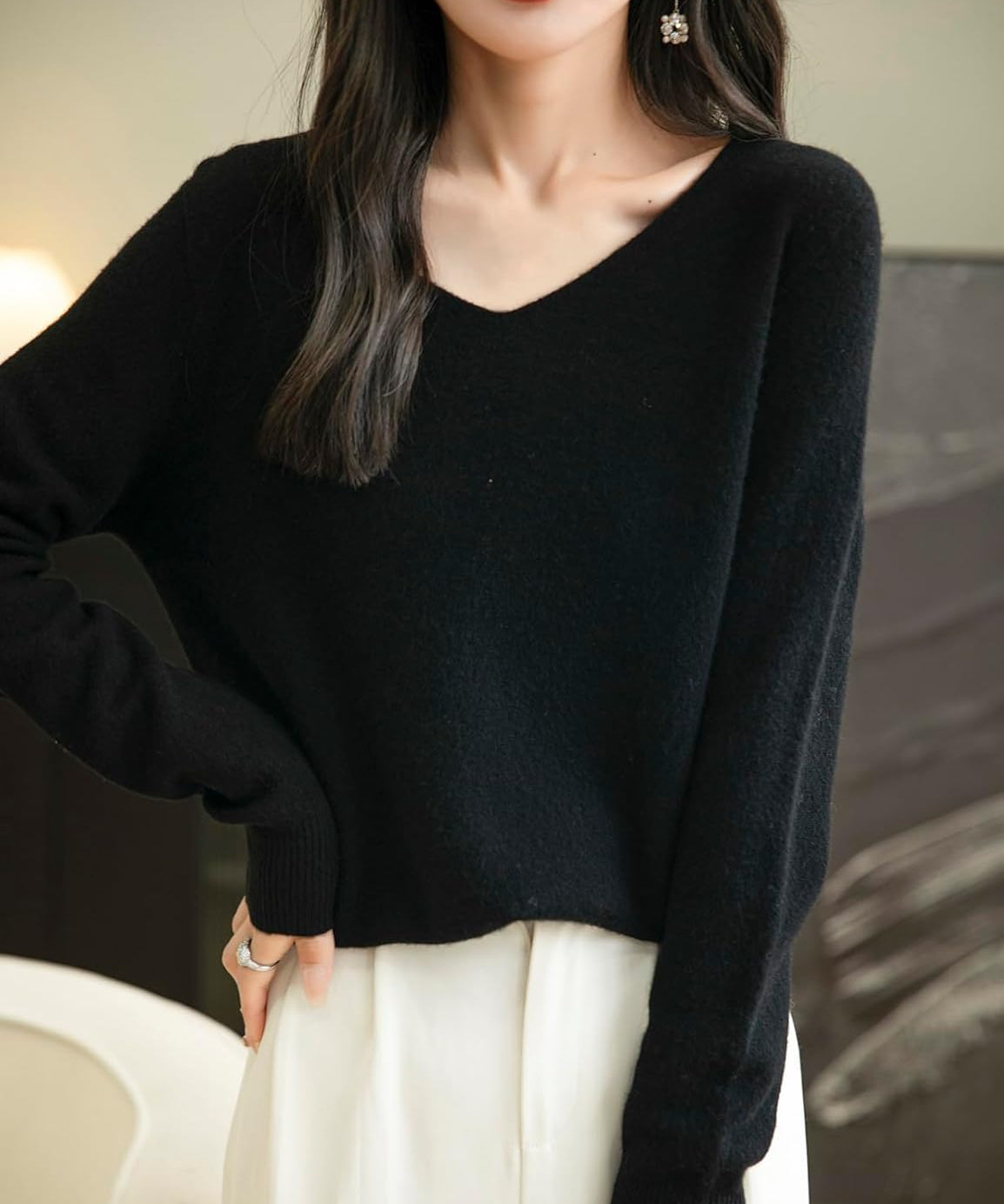 Chanyarn Women's 100% Merino Wool V Neck Sweater 2025 First-Line Ready to Wear Casual Long Sleeve Seamless Knit Sweater