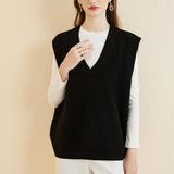 Women's 100% Merino Wool Sweater Vest 2025 Spring Classic V Neck Casual Sleeveless Knit Sweater Vest