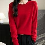 Women's 100% Merino Wool 2025 Fall Winter Crewneck First-Line Ready to Wear Long Sleeve Seamless Knit Sweater