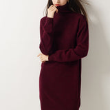 100% Merino Wool Turtleneck Knit Sweater Dress