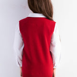 Girls 100% Merino Wool Sweater Vest V-Neck Sleevless 2025 Fall Winter Cable Tops Knitted Pullover Vest