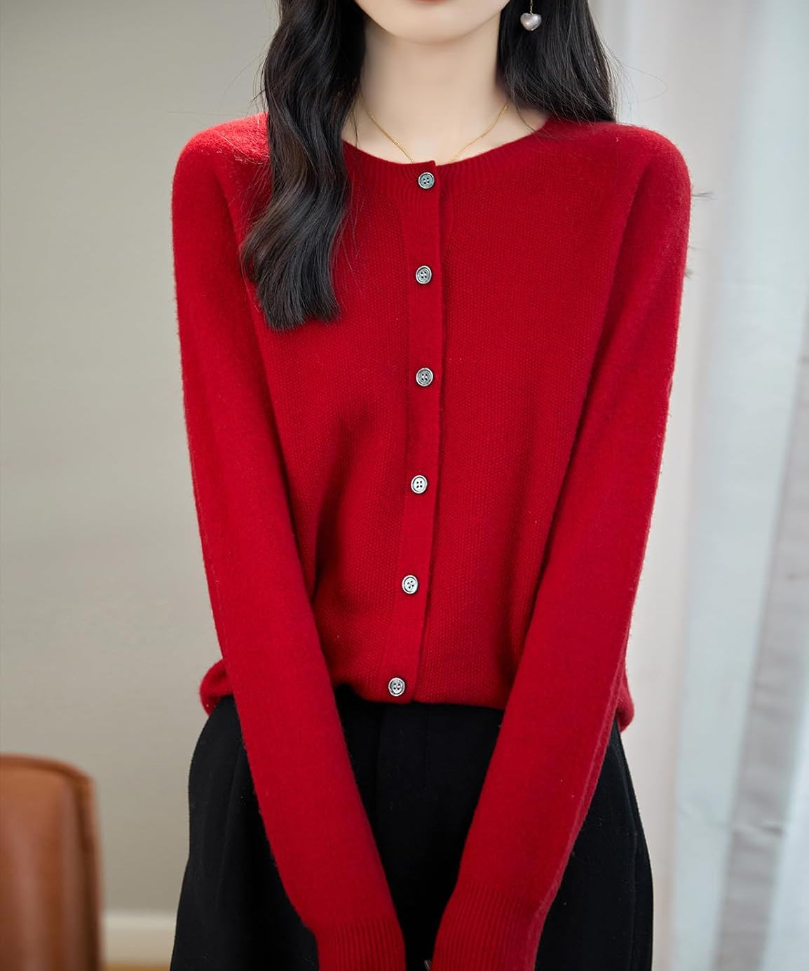 Chanyarn Women's Crewneck 100% Merino Wool Sweater 2025 Spring Fall Solid Long Sleeve Seamless Knitted Cardigan Sweater