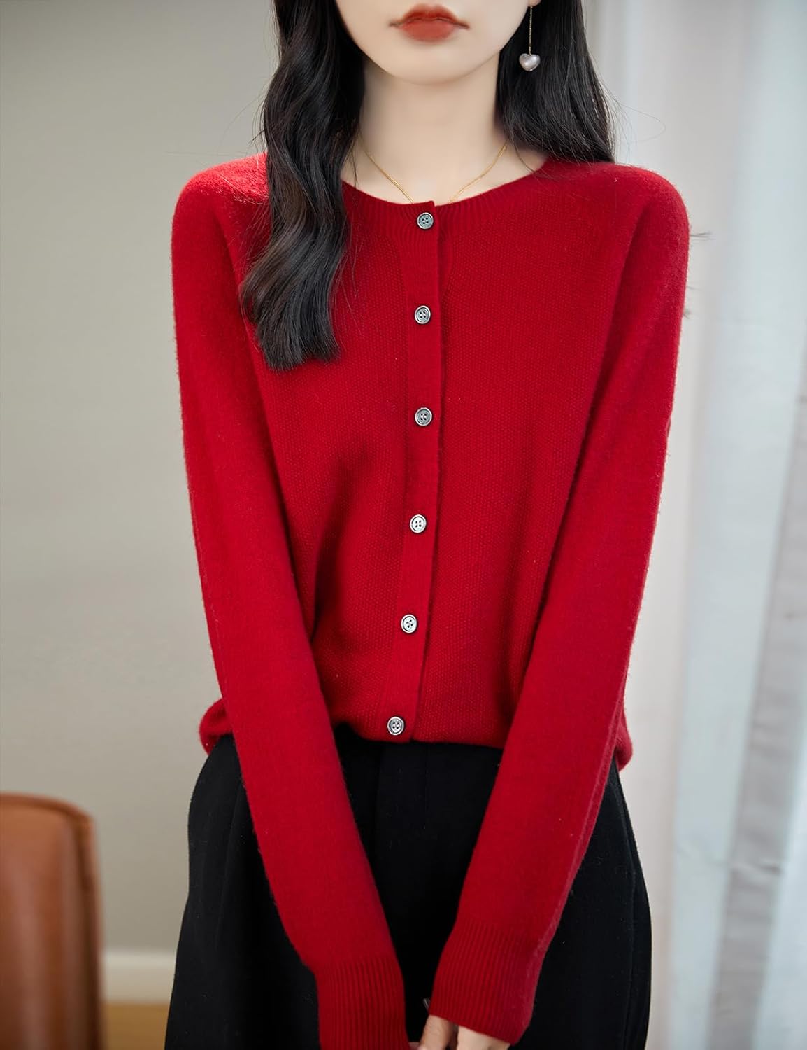 Chanyarn Women's Crewneck 100% Merino Wool Sweater 2025 Spring Fall Solid Long Sleeve Seamless Knitted Cardigan Sweater
