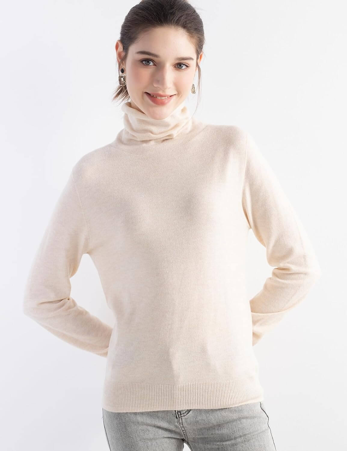 Merino Wool Blend Turtle Neck Seamless Knit Sweater